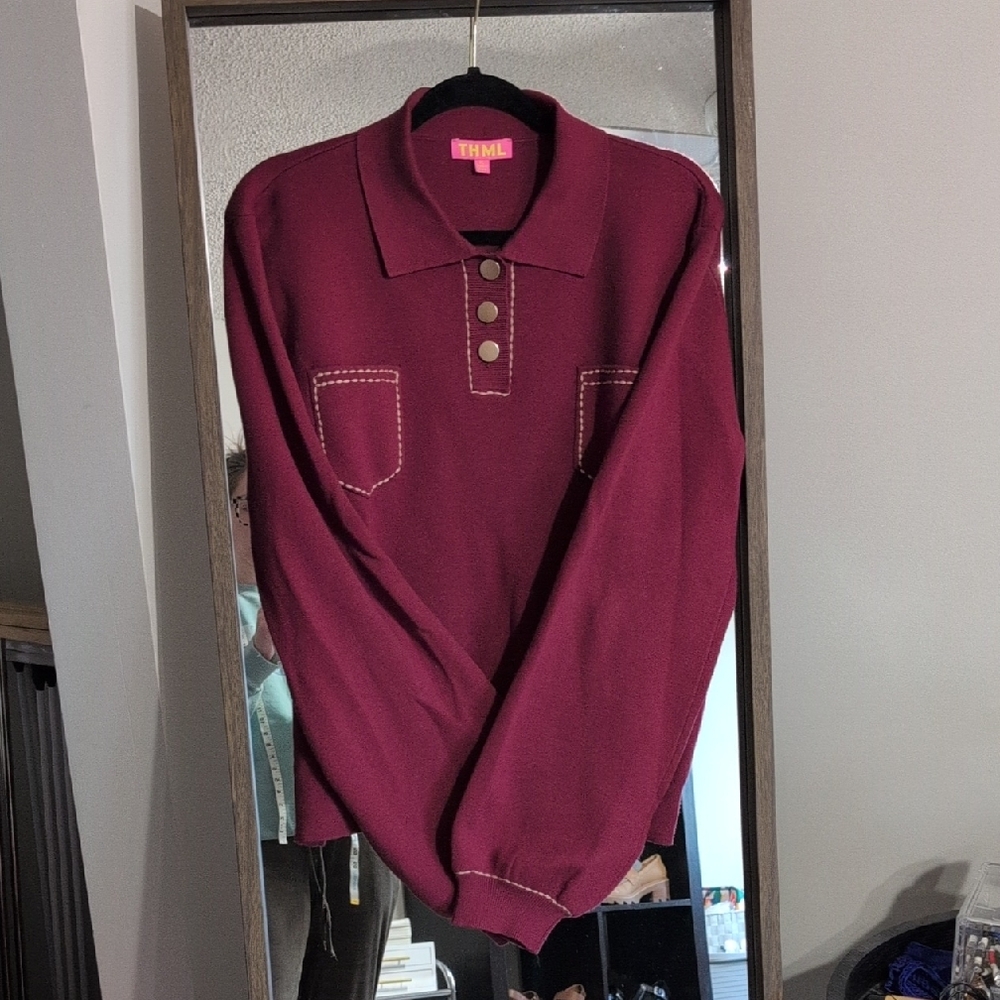 Burgundy Bubble Sleeve Sweater